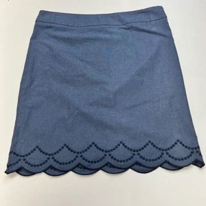 Talbots Womens A Line Skirt Blue Mini Scalloped 100% Cotton Zip Petites 2P NEW